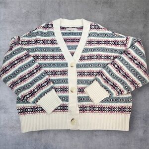Loft Soft & Cozy Fair Isle Relaxed Fit Button Front‎ Cardigan Sweater Large M50